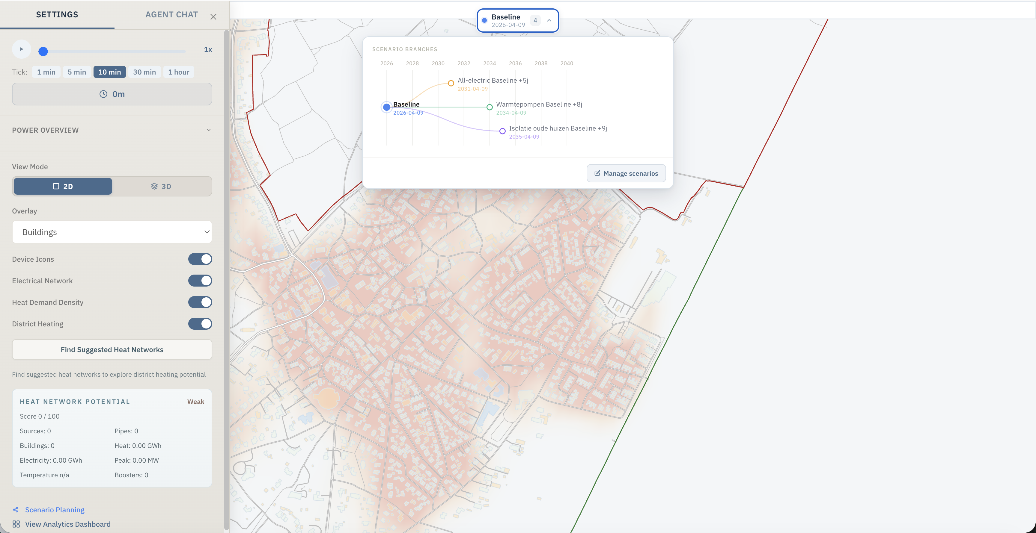Scenario map with area breakdown, grid impact, and spatial differences